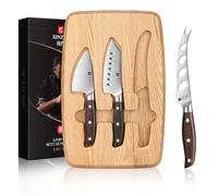 XINZUO Juego de Cuchillos para Queso -Set Tabla de Quesos de Madera de Roble Rojo y 3 Cuchillos de Queso Acero Inoxidable -Tabla Magnética para Cortar Queso Multifuncional -con Caja de Regalo