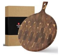 XINZUO Tabla de Pizza Redondo de Madera de Acacia 42,5x32x1,9cm -Plato para Pizza con Mango y Lazo para Colgar -Tabla de Cortar de Doble Cara de Embutidos -Para Pizzas, Panes, Asados, Frutas