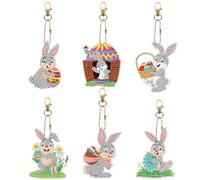 Xionghonglong 6 Piezas Diamante Pintado Pascua Colgante, 5d DIY Diamante Pintado Llavero Pascua Colgante, Doble Cara DIY Conejito y Huevos de Pascua, Kids Crafts Easter Decoration Gifts