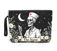 Xipromi Bolsa de maquillaje para enfermera, divertida bolsa de cosméticos de esqueleto para turnos de noche, enfermeras, estudiantes, enfermeras, regalos de enfermera, regalos de graduación de