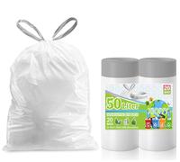 XIQIYY Bolsas de basura de 50 l con cordón y asas, bolsas de basura con asa, 20 unidades grandes de cocina, bolsas de plástico gruesas, adecuadas para cubos de basura de 40 a 60 litros (62 x 80 cm