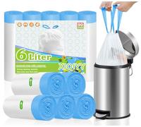 XIQIYY Bolsas de basura pequeñas de 6 l con cordón, 90 unidades, con asa, color blanco, adecuadas para cubos de basura de 5 L y 10 litros