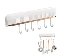 xiruiubao Barra Utensilios Cocina, Colgador Utensilios Cocina Pared con 7 Ganchos Móviles, Soporte para Utensilios de Cocina/Baño Sin Taladrar (30.2 * 6.2 * 3 cm, Blanco)