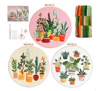xiruiubao Kit Bordado Principiantes 3 Piezas Embroidery Kit Punto de Cruz con Plástico Bastidor para Bordar Instrucciones Herramientas,Plantas Verdes Kit de Bordado DIY Hecho a Mano