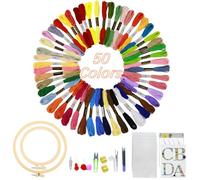 xiruiubao Kit Bordado Principiantes, Kit Completo de Bordado de 50 Colores de Hilo, 2 Bastidor para Bordar y Herramienta de Punto de Cruz para Adultos y Niños Principiantes, Embroidery Kit