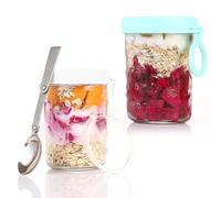 xiruiubao Overnight Oats Jar,2 Piezas 350ml Vasos de Cristal con Tapa,Vasos Yogurtera con Tapa,Vasos Yogurtera con Cuchara Plegable,Bote Cristal Hermetico para Mermelada,Ensalada,Pudding,Congee