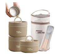 XIRUJNFD 2023 New Portable Insulated Lunch Container Set, Stackable 304 Stainless Steel Food Thermal Bento Box with Thermal Bag, Lunch Box for School Work Picnic Travel (Brown,3 Tier)