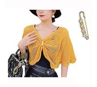 XIRUJNFD Knitted Sun-Proof Ice Silk Shawl, 2022 Knitted Sun-Proof Shawls, Summer Shawls and Wraps with Pearl Pin (Yellow,M)