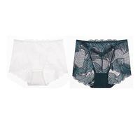 XIRUJNFD Ladies Silk Lace Handmade Underwear, Lace Boy Shorts Underwear For Women, Lace Panties Lace Underwear For Women (White+Green,L)