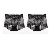 XIRUJNFD Ladies Silk Lace Handmade Underwear, Lace Boy Shorts Underwear For Women, Lace Panties Lace Underwear For Women (2Pcs Black,L)
