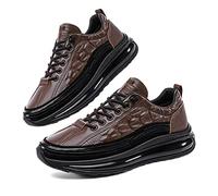 XIRUJNFD Men's Casual Cowhide Air Cushion Shoes, Cowhide Crocodile Print Sneakers, Spring Non-Slip Cowhide Business Shoes, Mens Casual Cowhide Air Cushion Shoes (Brown,42)