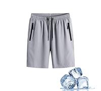 XIRUJNFD Men's Plus Size Ice Silk Stretch Shorts, Mens Elastic Waist Shorts, Quick Dry Shorts Men, Zip Pocket Plus Size Shorts (Gray,L)