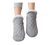 XIRUJNFD New Woven and Velvet Indoor Socks Slippers, Womens Slipper Socks, Slipper Socks for Women with Grippers Non Slip, Indoor Floor Non-Slip Thermal Socks (Grey,EU 35-39)