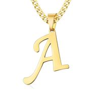 XIRUVE Collar Colgante de Letra Inicial A-Z Acero Inoxidable Cadena Cubana Longitud Ajustable Ancho 6mm para Hombre Mujer