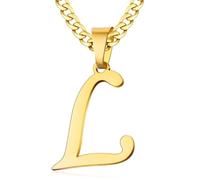 XIRUVE Collar Colgante de Letra Inicial A-Z Acero Inoxidable Cadena Cubana Longitud Ajustable Ancho 6mm para Hombre Mujer