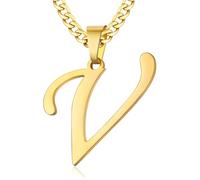 XIRUVE Collar Colgante de Letra Inicial A-Z Acero Inoxidable Cadena Cubana Longitud Ajustable Ancho 6mm para Hombre Mujer
