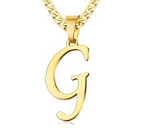 XIRUVE Collar Colgante de Letra Inicial A-Z Acero Inoxidable Cadena Cubana Longitud Ajustable Ancho 6mm para Hombre Mujer