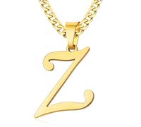 XIRUVE Collar Colgante de Letra Inicial A-Z Acero Inoxidable Cadena Cubana Longitud Ajustable Ancho 6mm para Hombre Mujer