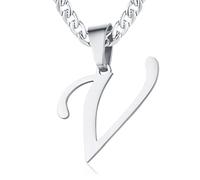 XIRUVE Longitud Ajustable Collar Colgante de Letra Inicial A-Z Acero Inoxidable Cadena Cubana Ancho 6mm para Hombre Mujer