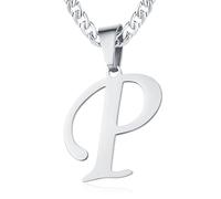XIRUVE Longitud Ajustable Collar Colgante de Letra Inicial A-Z Acero Inoxidable Cadena Cubana Ancho 6mm para Hombre Mujer
