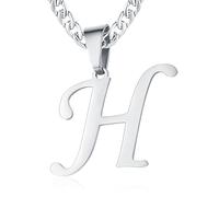 XIRUVE Longitud Ajustable Collar Colgante de Letra Inicial A-Z Acero Inoxidable Cadena Cubana Ancho 6mm para Hombre Mujer