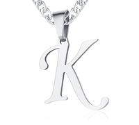 XIRUVE Longitud Ajustable Collar Colgante de Letra Inicial A-Z Acero Inoxidable Cadena Cubana Ancho 6mm para Hombre Mujer