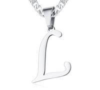 XIRUVE Longitud Ajustable Collar Colgante de Letra Inicial A-Z Acero Inoxidable Cadena Cubana Ancho 6mm para Hombre Mujer