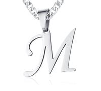 XIRUVE Longitud Ajustable Collar Colgante de Letra Inicial A-Z Acero Inoxidable Cadena Cubana Ancho 6mm para Hombre Mujer