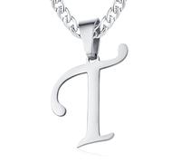 XIRUVE Longitud Ajustable Collar Colgante de Letra Inicial A-Z Acero Inoxidable Cadena Cubana Ancho 6mm para Hombre Mujer