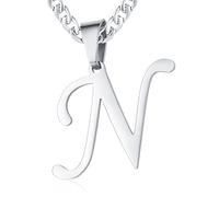 XIRUVE Longitud Ajustable Collar Colgante de Letra Inicial A-Z Acero Inoxidable Cadena Cubana Ancho 6mm para Hombre Mujer
