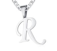 XIRUVE Longitud Ajustable Collar Colgante de Letra Inicial A-Z Acero Inoxidable Cadena Cubana Ancho 6mm para Hombre Mujer