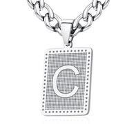 XIRUVE Longitud Ajustable Collar Colgante Rectangular de Letra Inicial A-Z Acero Inoxidable Cadena Cubana Ancho 6mm para Hombre Mujer