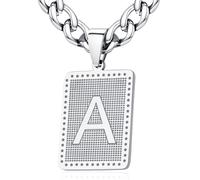 XIRUVE Longitud Ajustable Collar Colgante Rectangular de Letra Inicial A-Z Acero Inoxidable Cadena Cubana Ancho 6mm para Hombre Mujer