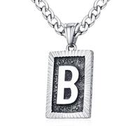 XIRUVE Longitud Ajustable Vintage Collar Colgante Rectangular de Letra Inicial A-Z Acero Inoxidable Cadena Cubana Ancho 6mm para Hombre Mujer