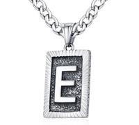 XIRUVE Longitud Ajustable Vintage Collar Colgante Rectangular de Letra Inicial A-Z Acero Inoxidable Cadena Cubana Ancho 6mm para Hombre Mujer