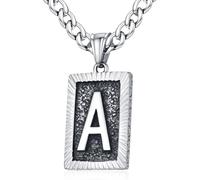 XIRUVE Longitud Ajustable Vintage Collar Colgante Rectangular de Letra Inicial A-Z Acero Inoxidable Cadena Cubana Ancho 6mm para Hombre Mujer