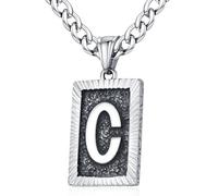 XIRUVE Longitud Ajustable Vintage Collar Colgante Rectangular de Letra Inicial A-Z Acero Inoxidable Cadena Cubana Ancho 6mm para Hombre Mujer