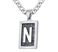 XIRUVE Longitud Ajustable Vintage Collar Colgante Rectangular de Letra Inicial A-Z Acero Inoxidable Cadena Cubana Ancho 6mm para Hombre Mujer