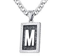 XIRUVE Longitud Ajustable Vintage Collar Colgante Rectangular de Letra Inicial A-Z Acero Inoxidable Cadena Cubana Ancho 6mm para Hombre Mujer
