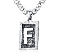 XIRUVE Longitud Ajustable Vintage Collar Colgante Rectangular de Letra Inicial A-Z Acero Inoxidable Cadena Cubana Ancho 6mm para Hombre Mujer