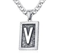 XIRUVE Longitud Ajustable Vintage Collar Colgante Rectangular de Letra Inicial A-Z Acero Inoxidable Cadena Cubana Ancho 6mm para Hombre Mujer
