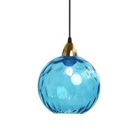 XIRYTU-H 15cm Lámpara Colgante de Bolas Vintage Industrial, E27 Lámpara de Techo Colgante, Acabado en Oro y Pantalla de Vidrio Cristal Ondulado Globo, Dormitorio Lámpara de Araña (Azul celeste, 15CM)