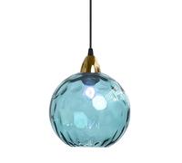 XIRYTU-H 20cm Lámpara Colgante de Bolas Vintage Industrial, E27 Lámpara de Techo Colgante, Acabado en Oro y Pantalla de Vidrio Cristal Ondulado Globo, Dormitorio Lámpara de Araña (Azul celeste, 20CM)
