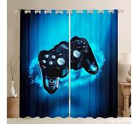 Xisnuient 2 Paneles Cortinas Dormitorio Opaca Cortina Poliester Habitacion Play Game Consola de Juego Azul Morado Videojuego Cortinas por Sala de Juegos por Niño (Azul Negro,2Pc-117 * 137 cm)