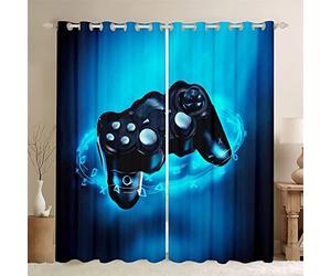 Xisnuient 2 Paneles Cortinas Dormitorio Opaca Cortina Poliester Habitacion Play Game Consola de Juego Azul Morado Videojuego Cortinas por Sala de Juegos por Niño (Azul Negro,2Pc-117 * 137 cm)