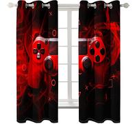 Xisnuient 2Pcs Cortinas de Videojuegos Arte Abstracto 3D Blackout con Agujeros Dormitorio Moderno Sala de Estar Cortinas Cortinas para Niños Gamer, Lavable a Máquina (Rojo,75x166 cm)