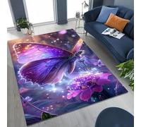 Xisnuient Alfombra 3D con Diseño de Mariposa y Flores para Sala de Estar Dormitorio Antideslizante Grande Carpet para Sofá Baño Pasillo Sala de Juegos Regalo para Niños (Purple,120x160 cm)