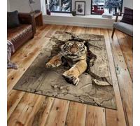 Xisnuient Alfombra 3D Efecto Tigre Rompiendo Pared, Alfombra Antideslizante para Sala de Estar Dormitorio Pasillo, Decoración del Hogar con Diseño Realista (Color-4,100x150cm)