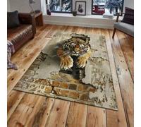 Xisnuient Alfombra 3D Efecto Tigre Rompiendo Pared, Alfombra Antideslizante para Sala de Estar Dormitorio Pasillo, Decoración del Hogar con Diseño Realista (Color-1,100x150cm)