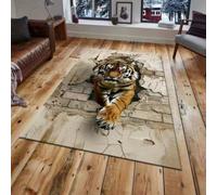 Xisnuient Alfombra 3D Efecto Tigre Rompiendo Pared, Alfombra Antideslizante para Sala de Estar Dormitorio Pasillo, Decoración del Hogar con Diseño Realista (Color-3,100x120cm)